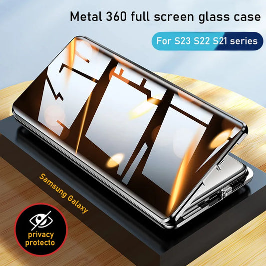 360° Privacy Screen Sealed Case for Samsung Galaxy S24/S23/S22 Ultra - Ultra-Thin Magnetic Cover with Sunglasses Glass