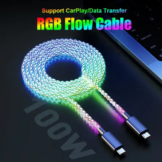 100W Luminous Glow Fast Charging Cable - USB A / USB-C To Type-C Power Delivery PD Data Cord