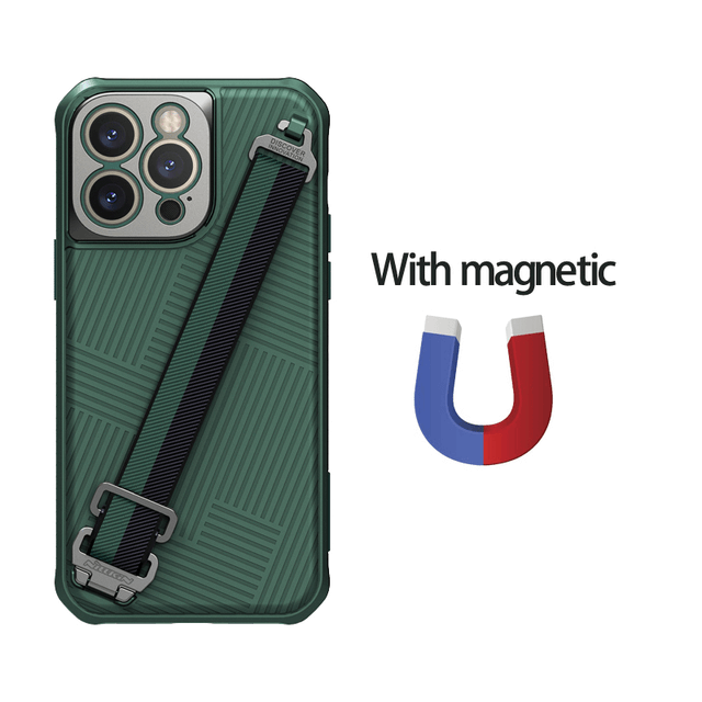 Magnetic Case with TPU Borders, Hard PC Back Cover, and Wrist Strap with Rope - Brandy Trendy Hub