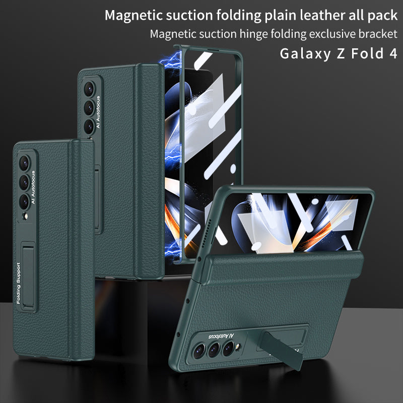 Complete Leather Phone Case with Concealed Magnetic Hinge for Samsung Galaxy Z Fold - Brandy Trendy Hub