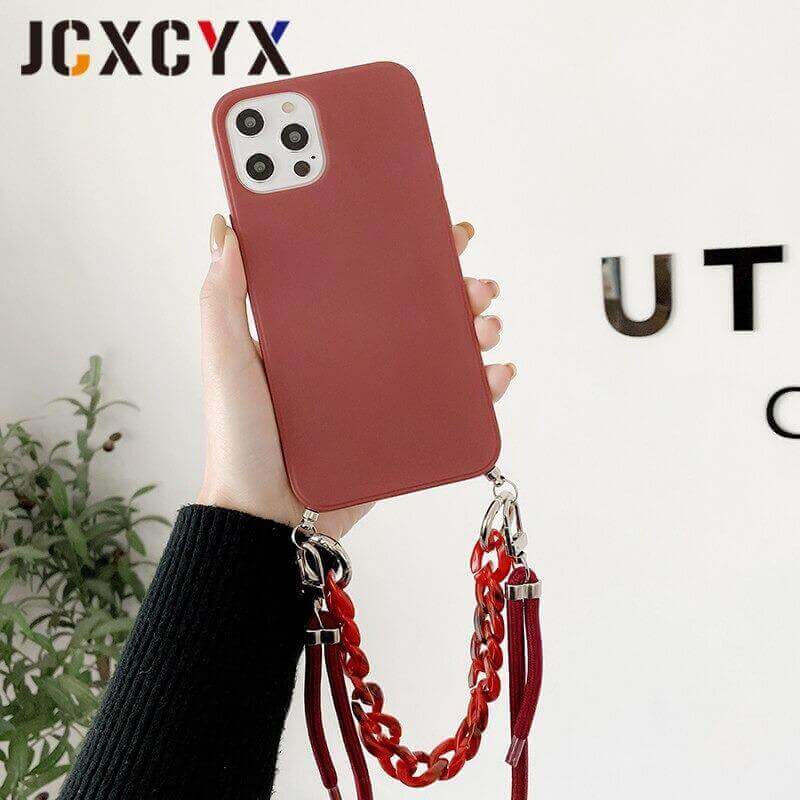 Crossbody Lanyard Necklace Marble Chain Silicone Case for iPhone - Brandy Trendy Hub