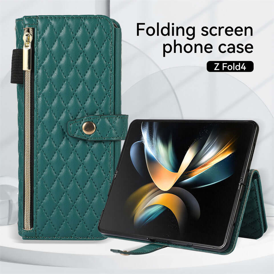 Lanyard Crossbody Rhombic Flip Wallet Case For Samsung Galaxy Z - Brandy Trendy Hub