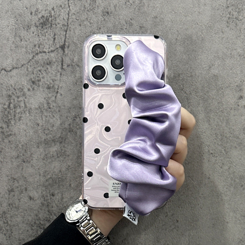 Purple Polka Dot Silk Wristband Phone Case for iPhone - Brandy Trendy Hub