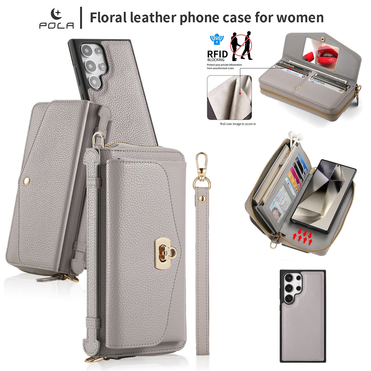 2 in 1 Removable Zip Card Solt Leather Wallet Case for Samsung - Brandy Trendy Hub