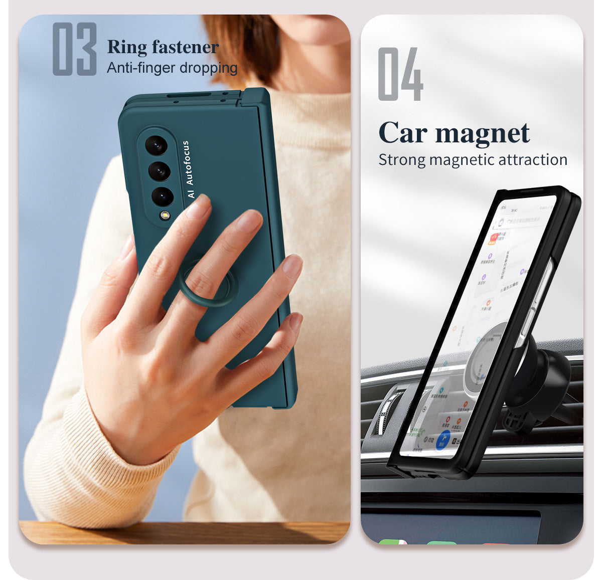 Anti-Fall Phone Case with Magnetizable Ring Holder and Film for Samsung Galaxy Z Fold - Brandy Trendy Hub