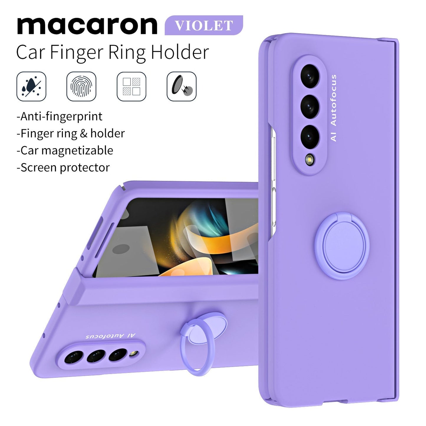 Anti-Fall Phone Case with Magnetizable Ring Holder and Film for Samsung Galaxy Z Fold - Brandy Trendy Hub