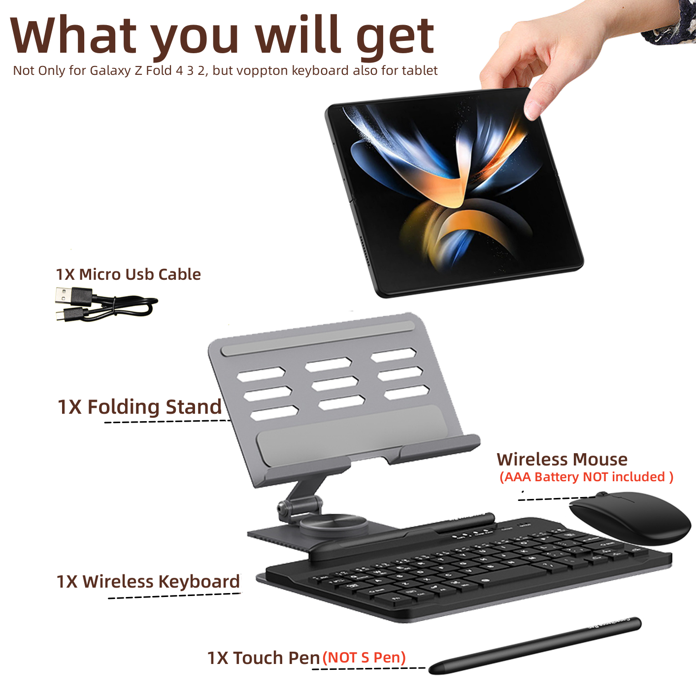 Wireless Keyboard, Mouse, and Stand Combo for Galaxy Z Phones - 3 Functions in 1 - Brandy Trendy Hub