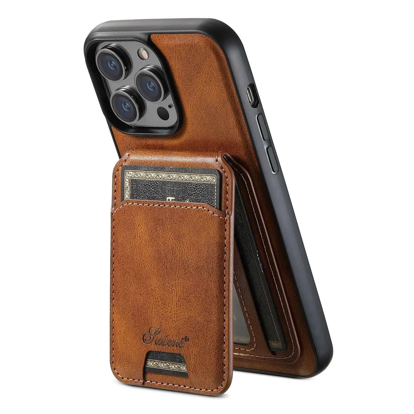 Luxury Leather Wallet Case for iPhone 15 - Brandy Trendy Hub