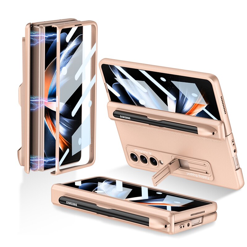 Pen Slot Case for Samsung Galaxy Z Fold 4 with Kickstand and Screen Protective Glass. - Brandy Trendy Hub