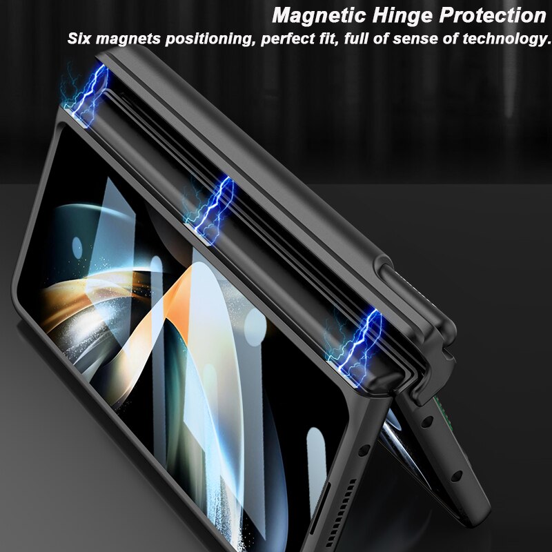 Magnetic Case with Wrist Band & Hinge Pen Holder For Samsung Galaxy Z Fold 4 - Brandy Trendy Hub