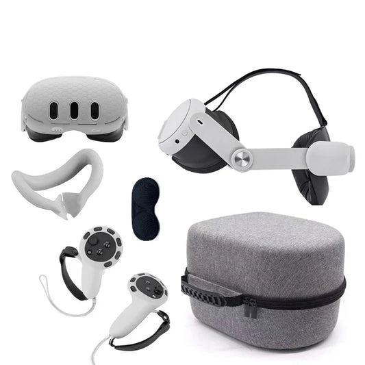 Complete 6-Piece Set of Meta/Oculus Quest 3 Accessories: Adjustable Head Strap, Comfortable Carrying Case, and Silicone Protective Cover - Brandy Trendy Hub