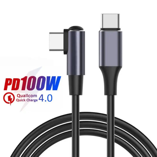 100W USB C To Type C 90 Degree Elbow Fast Charge Cable - Power Delivery PD Data Cord