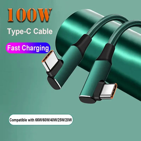 100W USB C To Type C Double 90 Degree Fast Charge Cable - Power Delivery PD Data Cord
