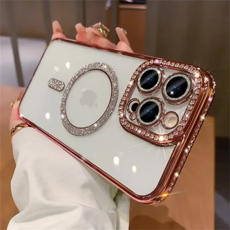 Luxury Diamond Glitter Magnetic Wireless Charging Phone Case for IPhone 15 14 13 12 Pro Max Plus 11