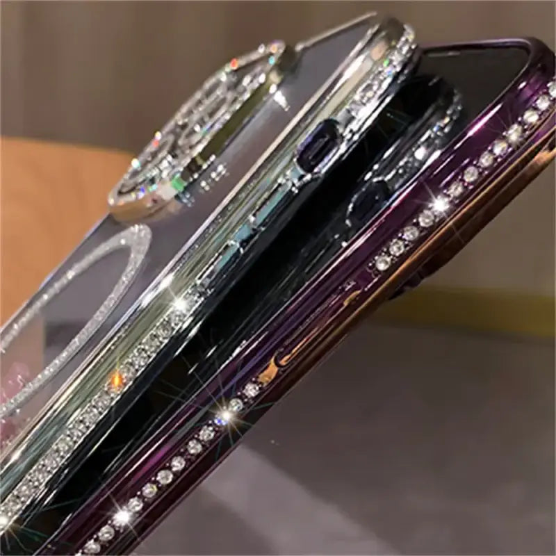 Luxury Diamond Glitter Magnetic Wireless Charging Phone Case for IPhone 15 14 13 12 Pro Max Plus 11