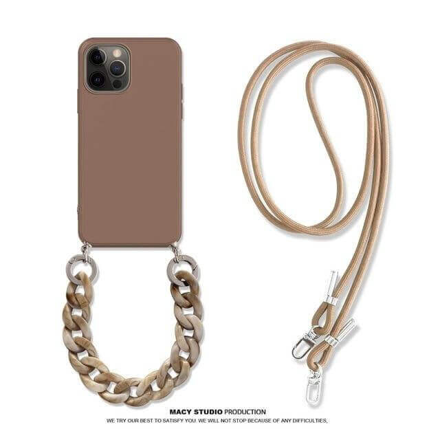Crossbody Lanyard Necklace Marble Chain Silicone Case for iPhone - Brandy Trendy Hub