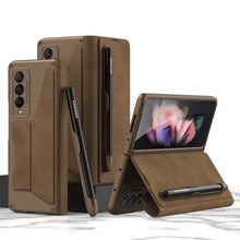 Load image into Gallery viewer, Luxury Folding Pen Slot Leather Case For Samsung Galaxy Z Fold 4 - Brandy Trendy
