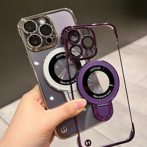 Frameless Magnetic iPhone Case with Invisible Ring Stand