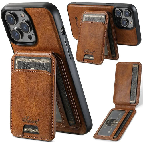 Luxury Leather Wallet Case for iPhone 15 - Brandy Trendy