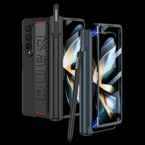 Magnetic Case with Wrist Band & Hinge Pen Holder For Samsung Galaxy Z Fold 4 - Brandy Trendy