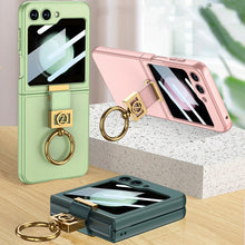 Load image into Gallery viewer, Leather Cover With Z Finger Ring &amp; Lens Glass for Samsung Galaxy Z Flip 5 - Brandy Trendy
