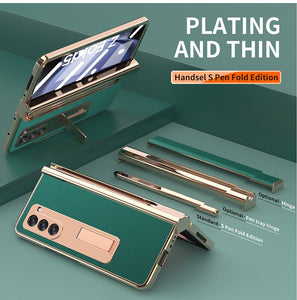 Leather Kickstand Pen Slot Case + FREE PEN - Z Fold 5 - Brandy Trendy