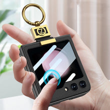 Load image into Gallery viewer, Leather Cover With Z Finger Ring &amp; Lens Glass for Samsung Galaxy Z Flip 5 - Brandy Trendy
