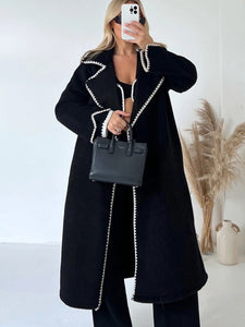 Classic Patchwork Women's Long Coat: Vintage Style, Elegant, with Pockets, Ideal for Autumn and Winter 2023