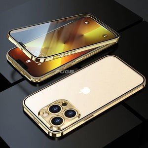 Luxury iPhone Case - Aluminum Metal, Double-Sided Glass, Matte Transparent Design - Slim Fit Protective Cover - Brandy Trendy